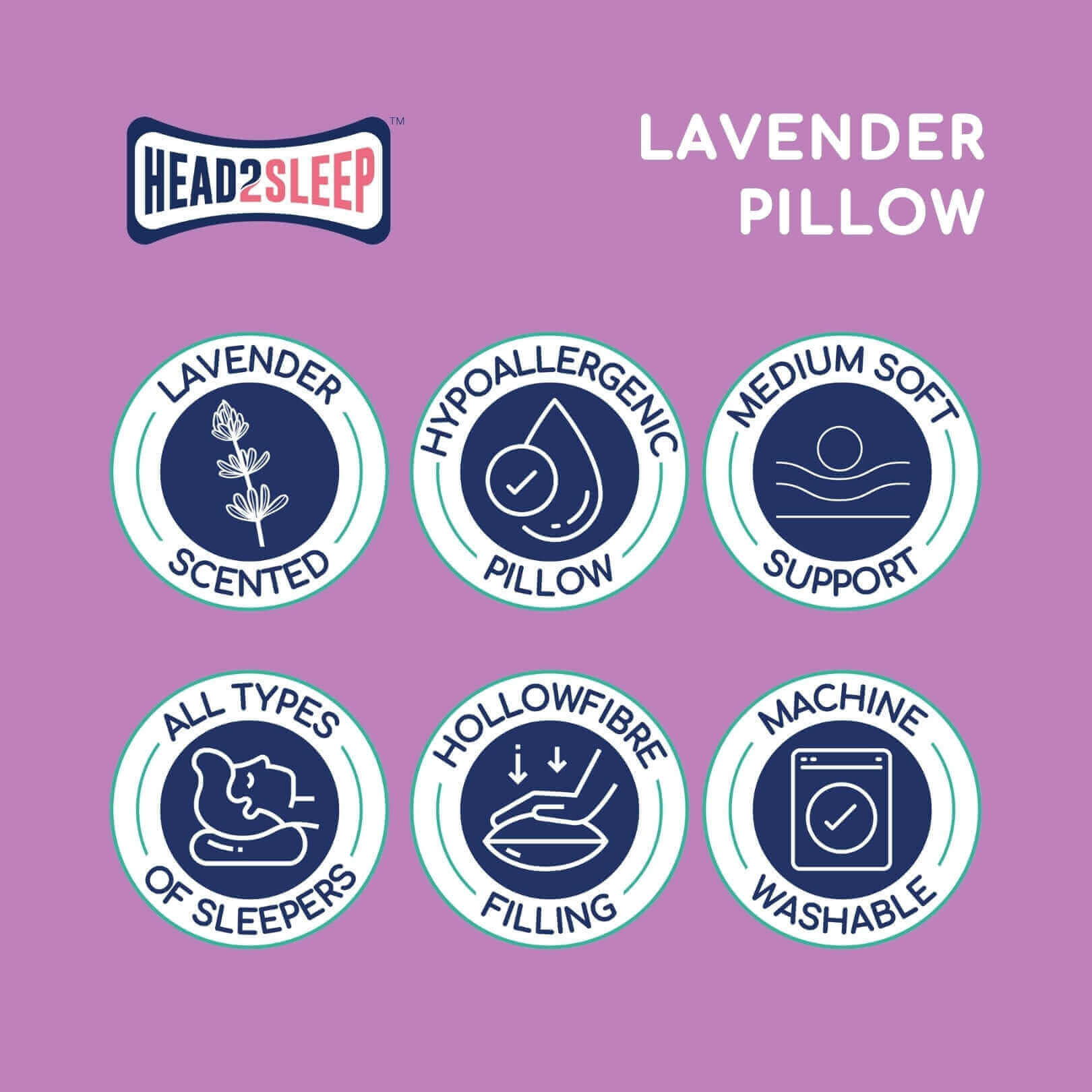 Head2Sleep Lavender Pillow | UK's Leading Pillow Specialist | UK's Lowest Prices | Featuring UK's Best Brands including TEMPUR®, Dunlopillo, Hypnos, Silentnight, Sealy, Seriously Comfortable & More