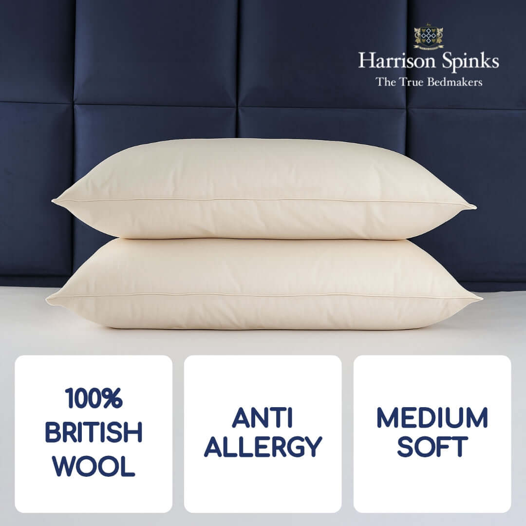 Harrison Spinks Premium British Wool Pillow | UK's Leading Pillow Specialist | UK's Lowest Prices | Featuring UK's Best Brands including TEMPUR®, Dunlopillo, Hypnos, Silentnight, Sealy, Seriously Comfortable & More