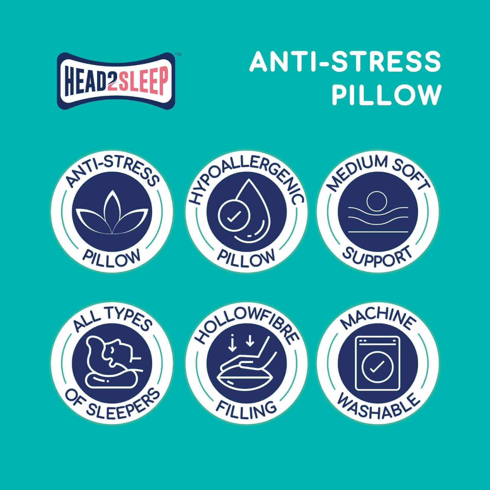 Head2Sleep Anti-Stress Pillow | UK's Leading Pillow Specialist | UK's Lowest Prices | Featuring UK's Best Brands including TEMPUR®, Dunlopillo, Hypnos, Silentnight, Sealy, Seriously Comfortable & More