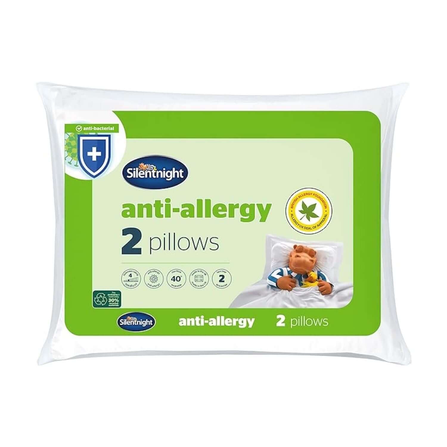 Silentnight Anti-Allergy Pillow - Pack of 2 | UK's Leading Pillow Specialist | UK's Lowest Prices | Featuring UK's Best Brands including TEMPUR®, Dunlopillo, Hypnos, Silentnight, Sealy, Seriously Comfortable & More