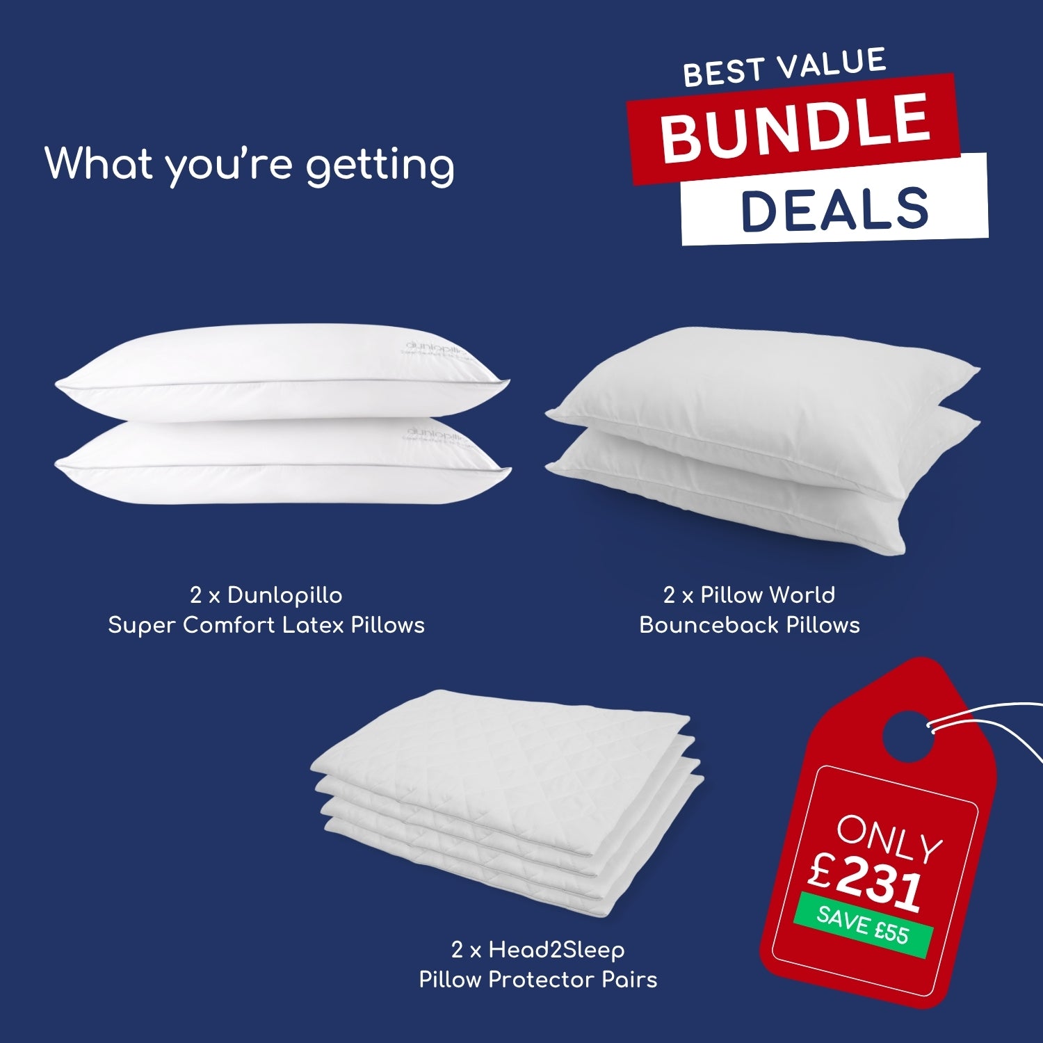 Dunlopillo Super Comfort Bundle - 4 Pillows and Protectors NEW 2025