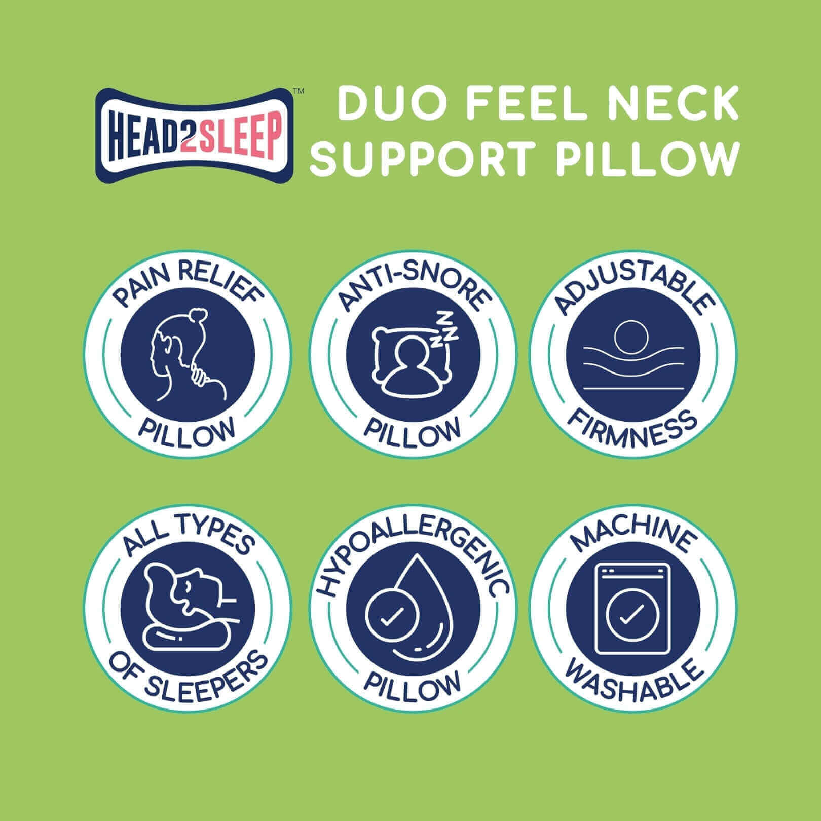 Head2Sleep Duo Feel Neck Support Pillow - CLEARANCE | UK's Leading Pillow Specialist | UK's Lowest Prices | Featuring UK's Best Brands including TEMPUR®, Dunlopillo, Hypnos, Silentnight, Sealy, Seriously Comfortable & More