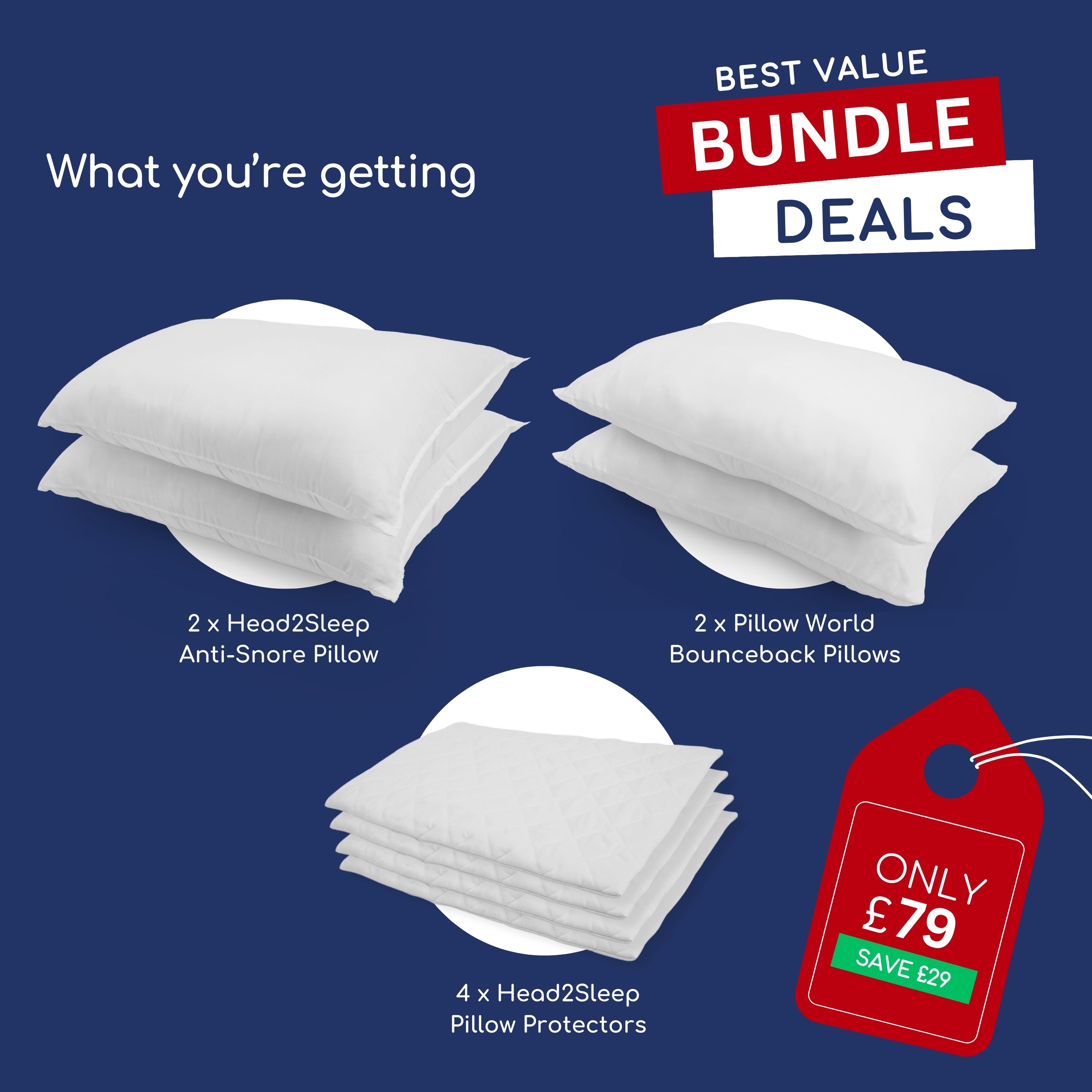 Anti-Snore Pillow Bundle - 2 Pairs with Pillow Protectors