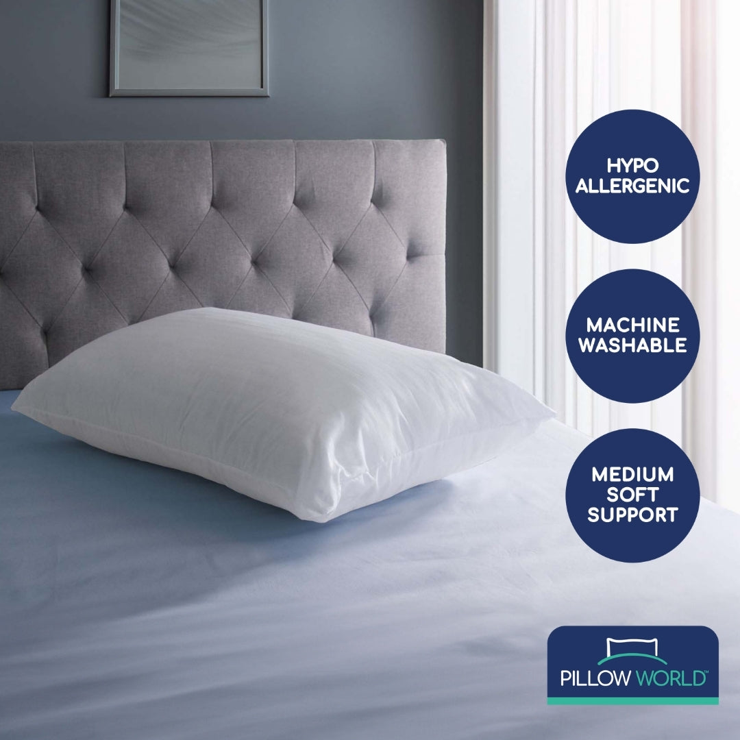 The Pillow World Hotel Luxury Pillow is hypo allergenic and a fully washable pillow with medium/soft support