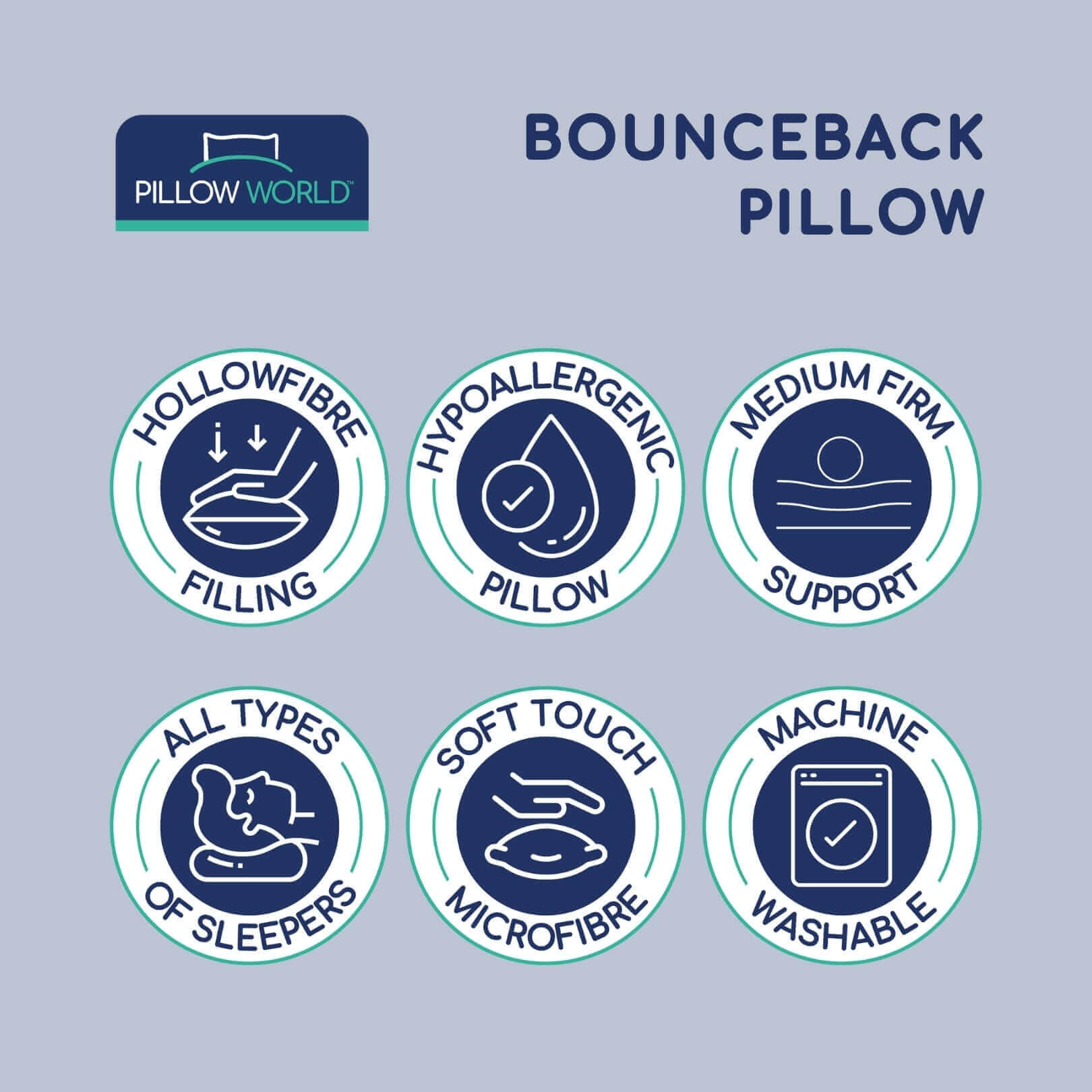 Pillow World Bounceback Pillow | UK's Leading Pillow Specialist | UK's Lowest Prices | Featuring UK's Best Brands including TEMPUR®, Dunlopillo, Hypnos, Silentnight, Sealy, Seriously Comfortable & More