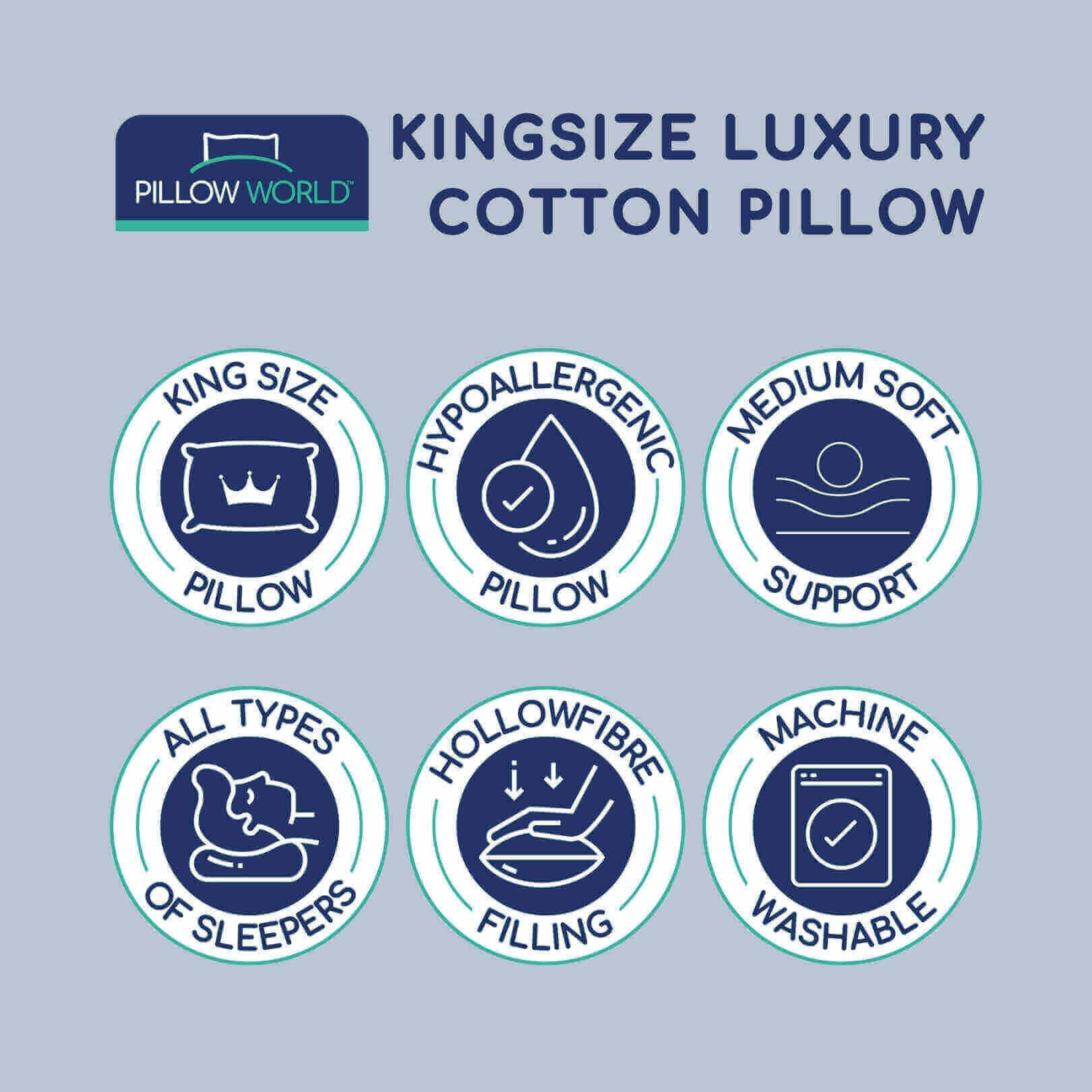 Pillow World King Size Luxury Cotton Pillow | UK's Leading Pillow Specialist | UK's Lowest Prices | Featuring UK's Best Brands including TEMPUR®, Dunlopillo, Hypnos, Silentnight, Sealy, Seriously Comfortable & More