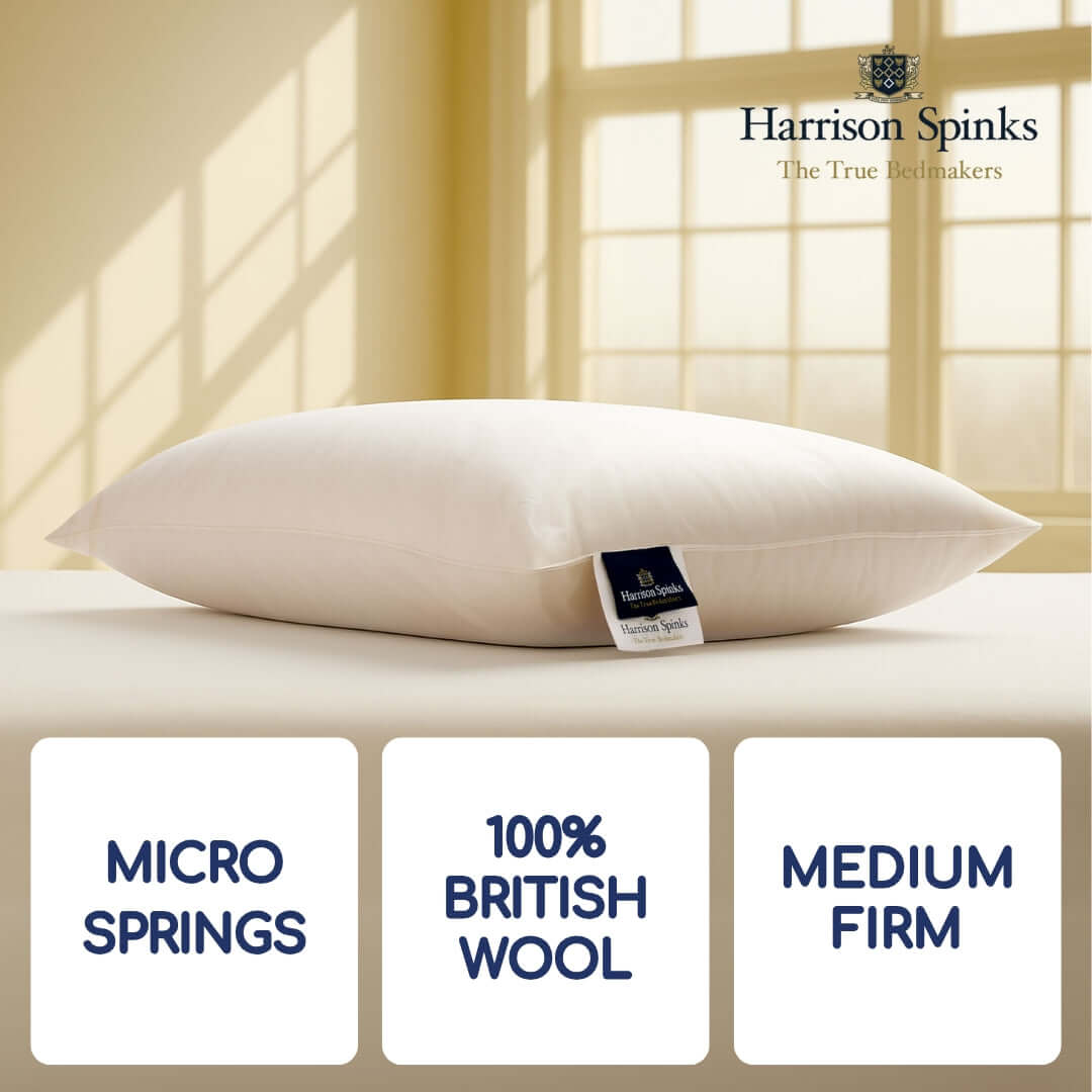 Harrison Spinks Deluxe British Wool and MicroSpring Pillow | UK's Leading Pillow Specialist | UK's Lowest Prices | Featuring UK's Best Brands including TEMPUR®, Dunlopillo, Hypnos, Silentnight, Sealy, Seriously Comfortable & More