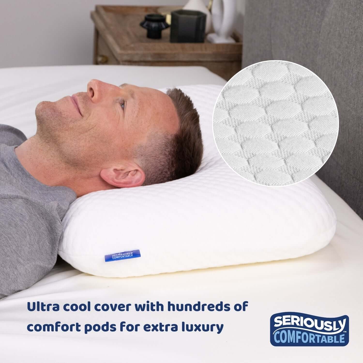 Seriously Comfortable Cool Memory Comfort Side Sleeper Pillow | UK's Leading Pillow Specialist | UK's Lowest Prices | Featuring UK's Best Brands including TEMPUR®, Dunlopillo, Hypnos, Silentnight, Sealy, Seriously Comfortable & More