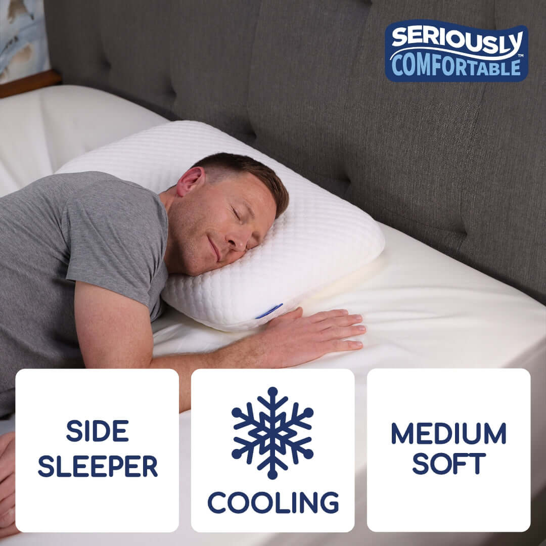 Seriously Comfortable Cool Memory Comfort Side Sleeper Pillow | UK's Leading Pillow Specialist | UK's Lowest Prices | Featuring UK's Best Brands including TEMPUR®, Dunlopillo, Hypnos, Silentnight, Sealy, Seriously Comfortable & More