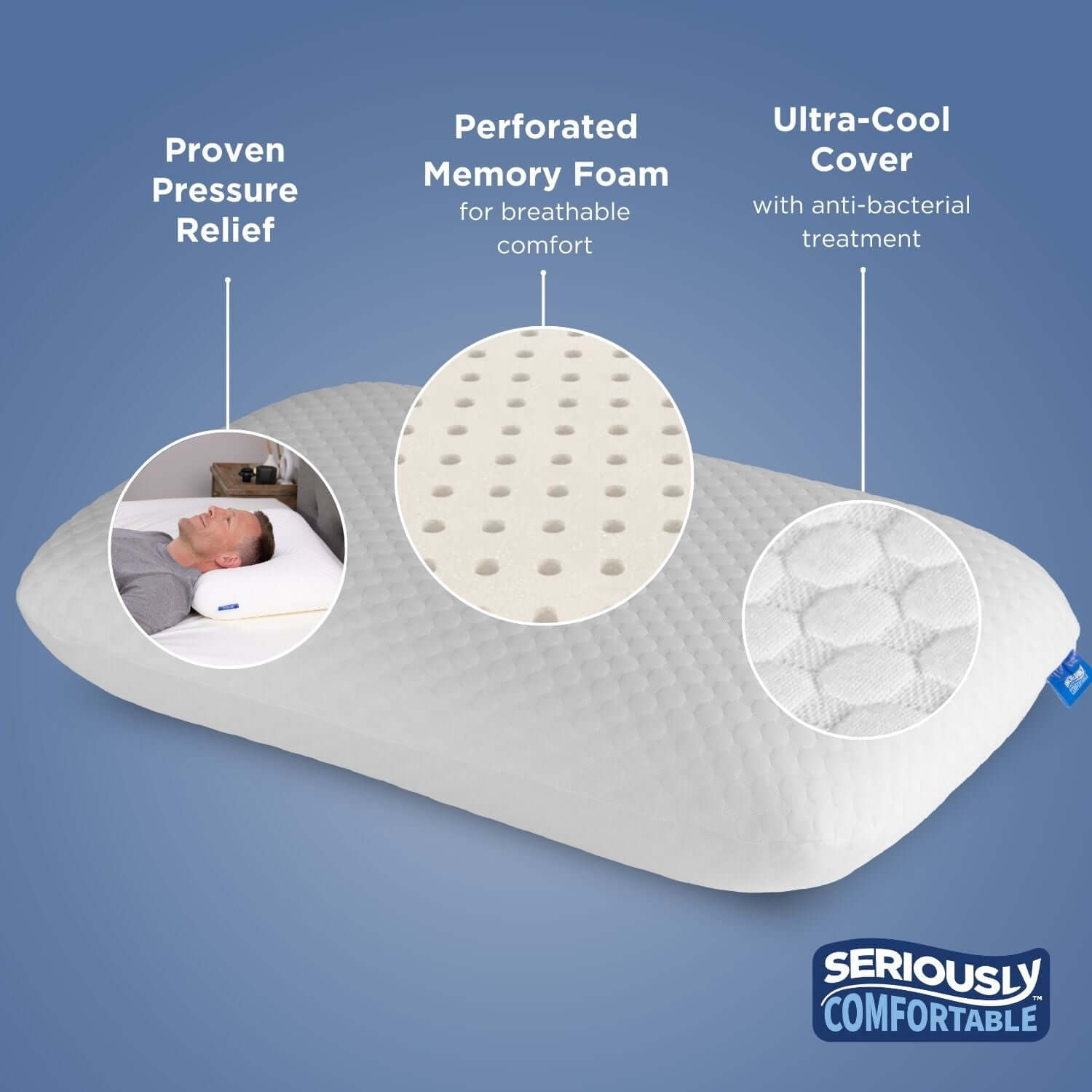 Seriously Comfortable Cool Memory Comfort Side Sleeper Pillow | UK's Leading Pillow Specialist | UK's Lowest Prices | Featuring UK's Best Brands including TEMPUR®, Dunlopillo, Hypnos, Silentnight, Sealy, Seriously Comfortable & More
