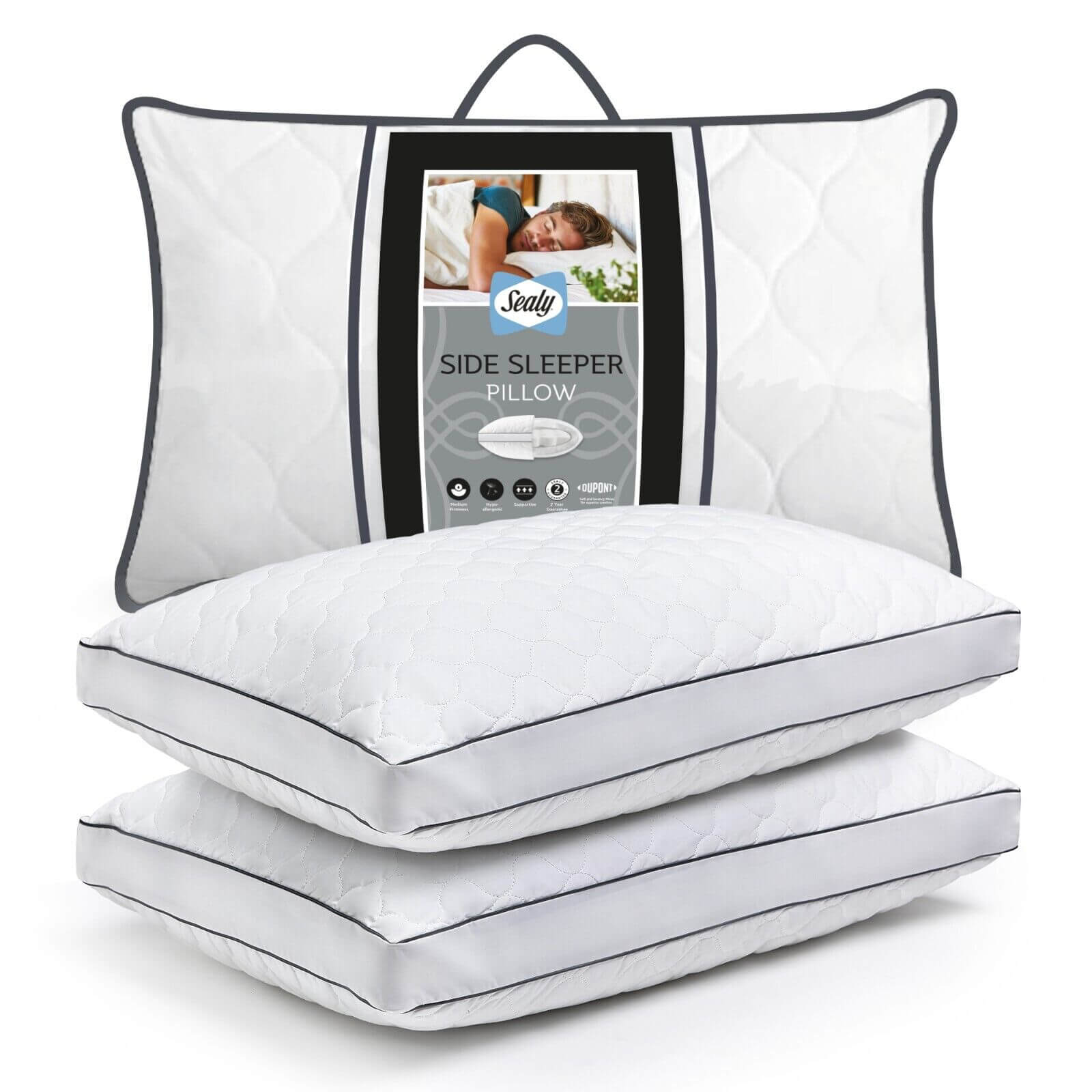 Sealy Side Sleeper Pillow - Pack of 2 | UK's Leading Pillow Specialist | UK's Lowest Prices | Featuring UK's Best Brands including TEMPUR®, Dunlopillo, Hypnos, Silentnight, Sealy, Seriously Comfortable & More