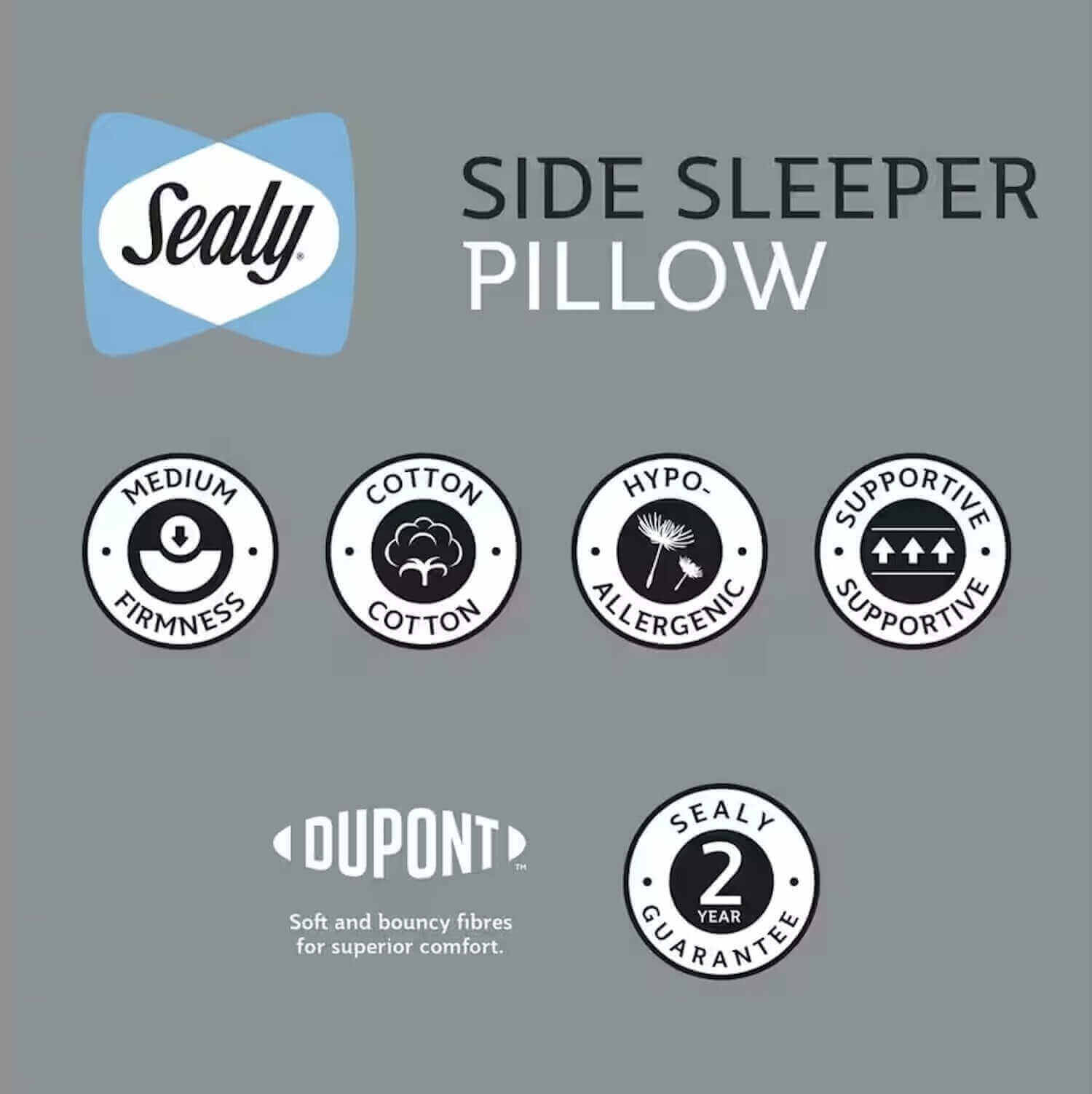 Sealy Side Sleeper Pillow | UK's Leading Pillow Specialist | UK's Lowest Prices | Featuring UK's Best Brands including TEMPUR®, Dunlopillo, Hypnos, Silentnight, Sealy, Seriously Comfortable & More