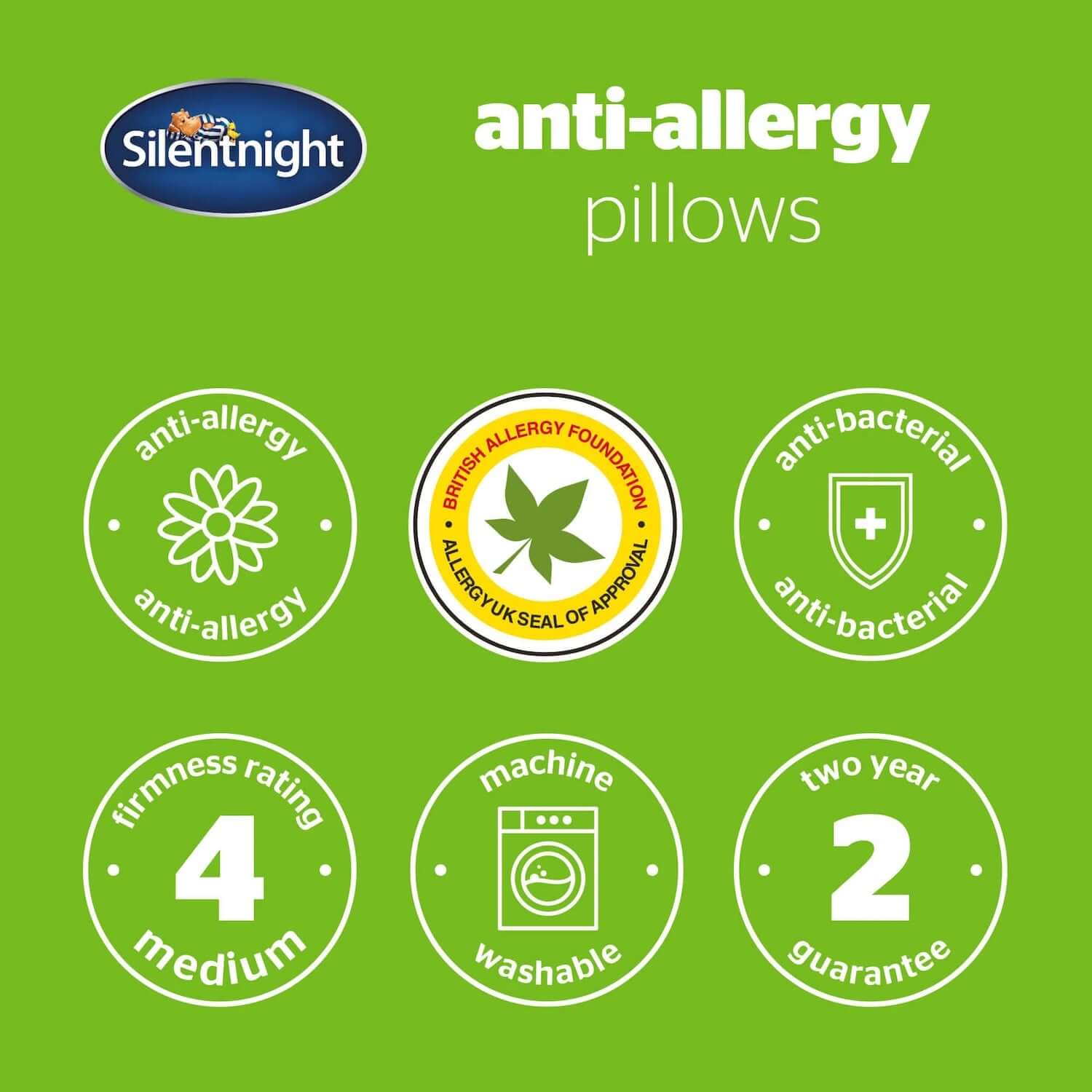 Silentnight Anti-Allergy Pillow - Pack of 2 | UK's Leading Pillow Specialist | UK's Lowest Prices | Featuring UK's Best Brands including TEMPUR®, Dunlopillo, Hypnos, Silentnight, Sealy, Seriously Comfortable & More