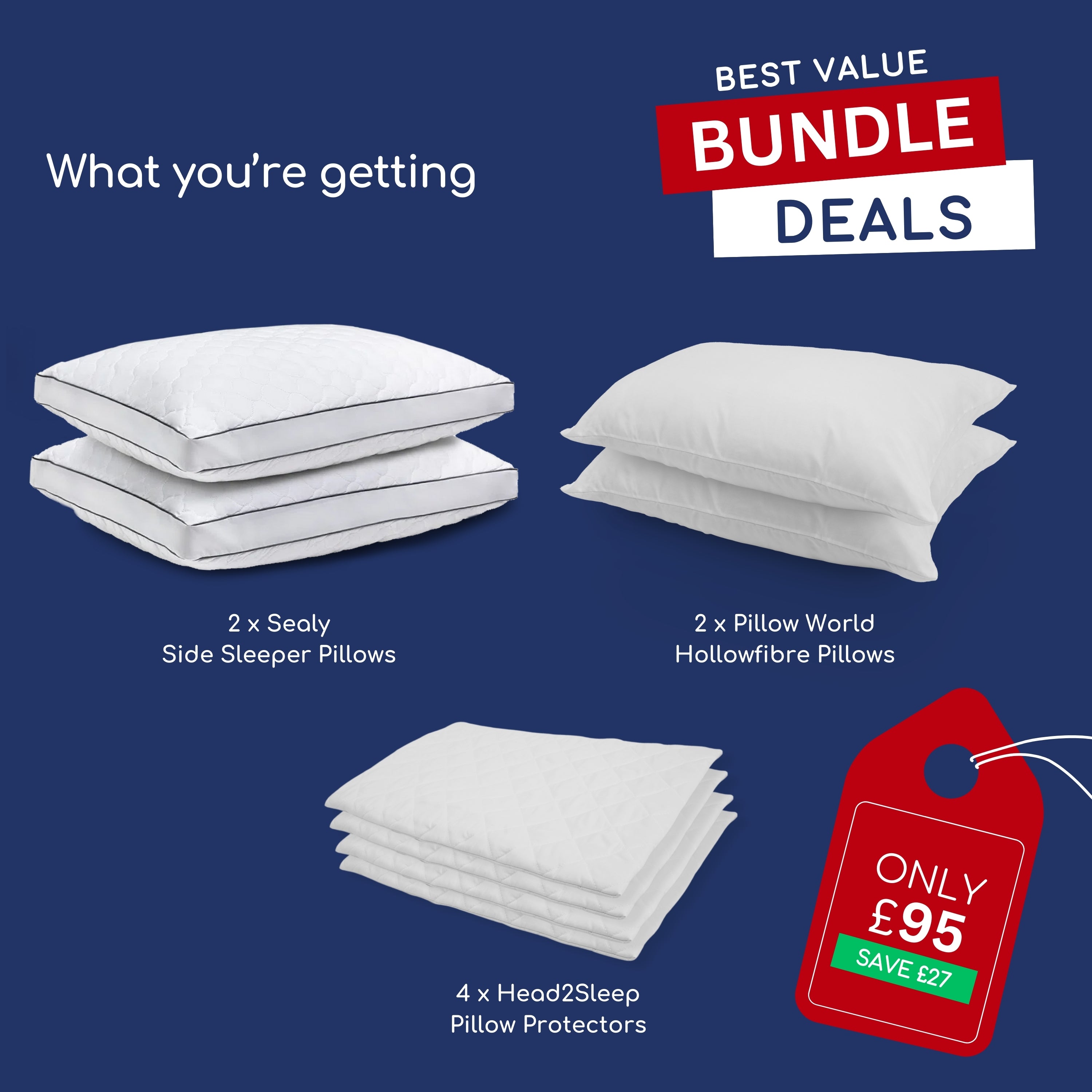 Sealy Side Sleeper Bundle - 2 Pairs with Pillow Protectors