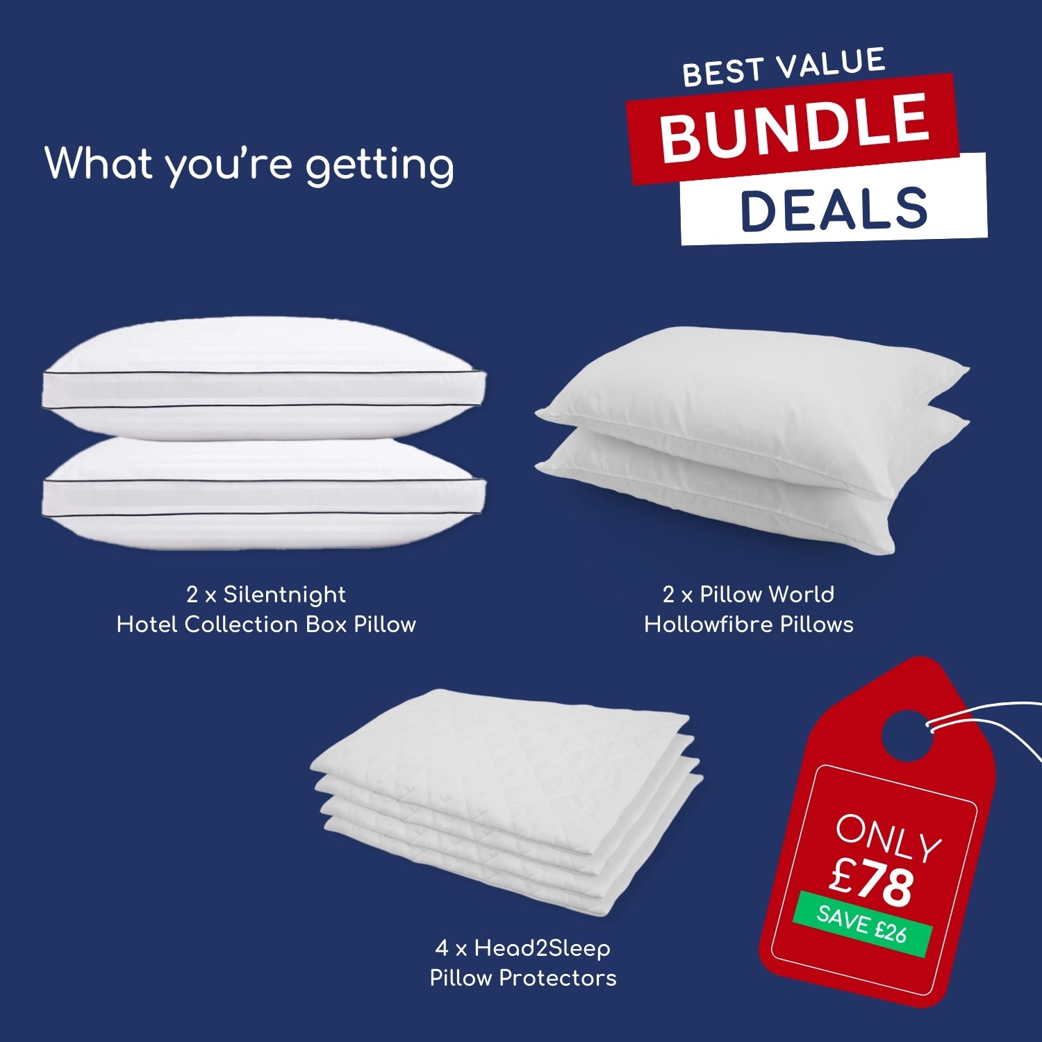 Silentnight Hotel Bundle - 2 Pairs with Pillow Protectors