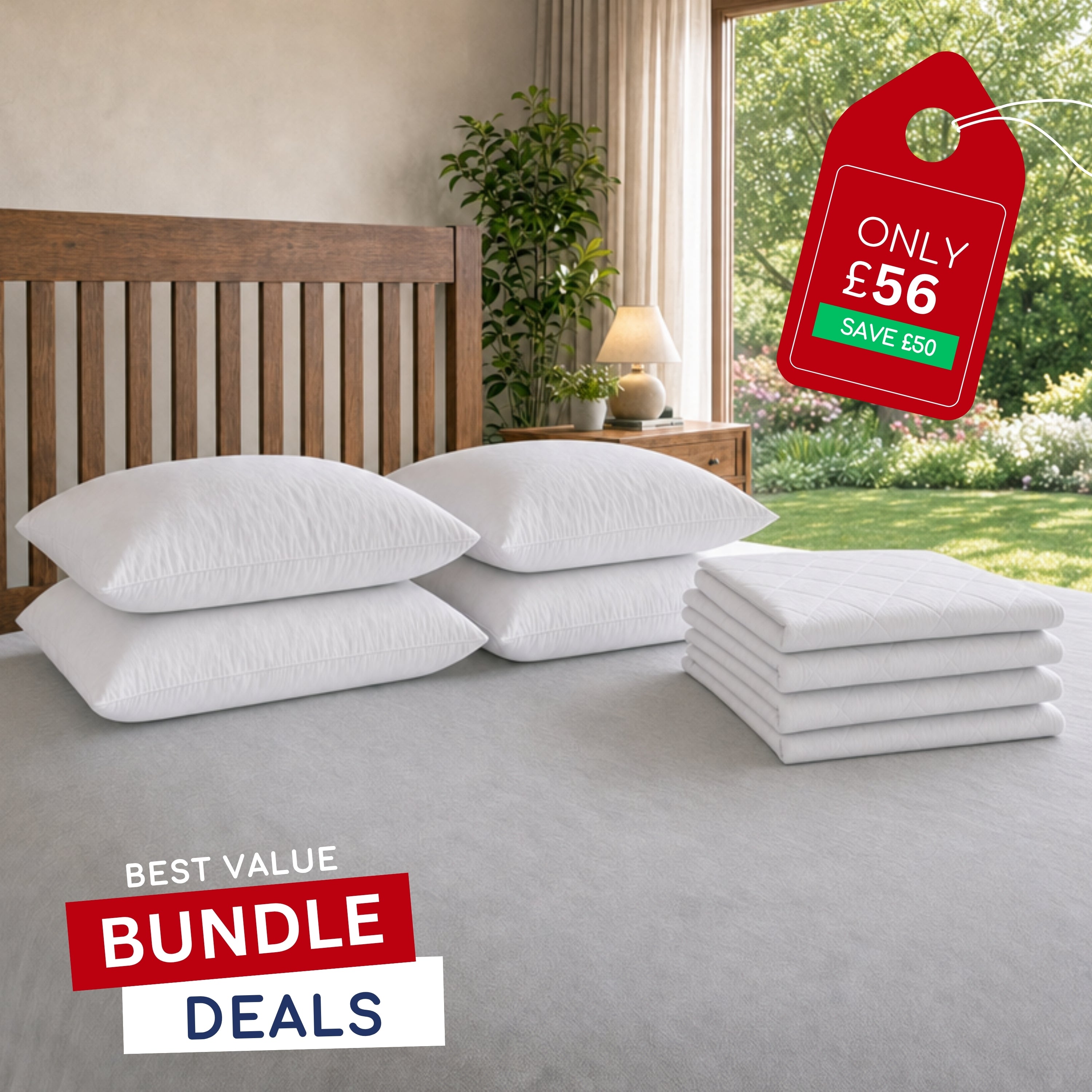 Anti-Snore Pillow Bundle - 2 Anti-Snore Support Pillows, 1 Bounceback Pillow Pair & 2 Pillow Protector Pairs