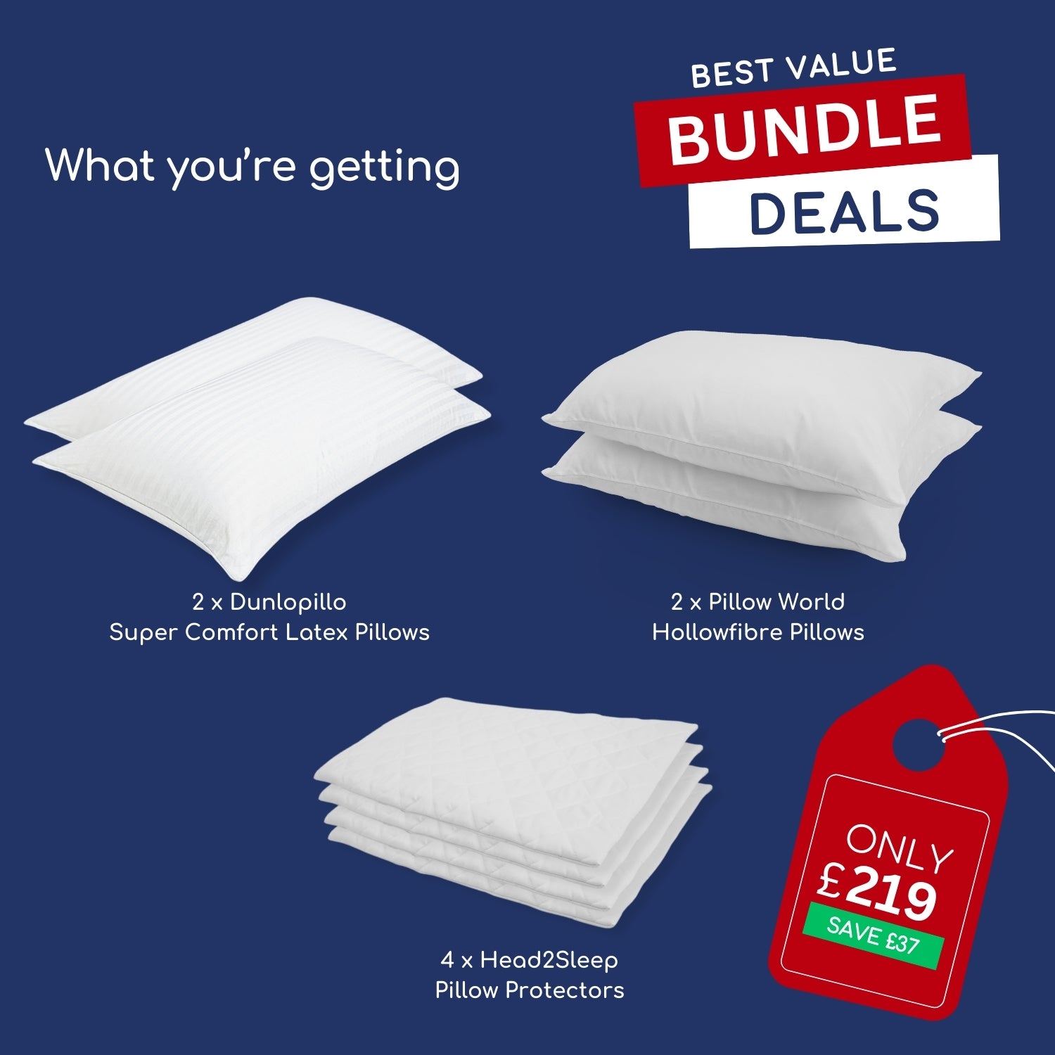 Dunlopillo Bundle - 2 Pairs with Pillow Protectors - NOW BACK IN STOCK