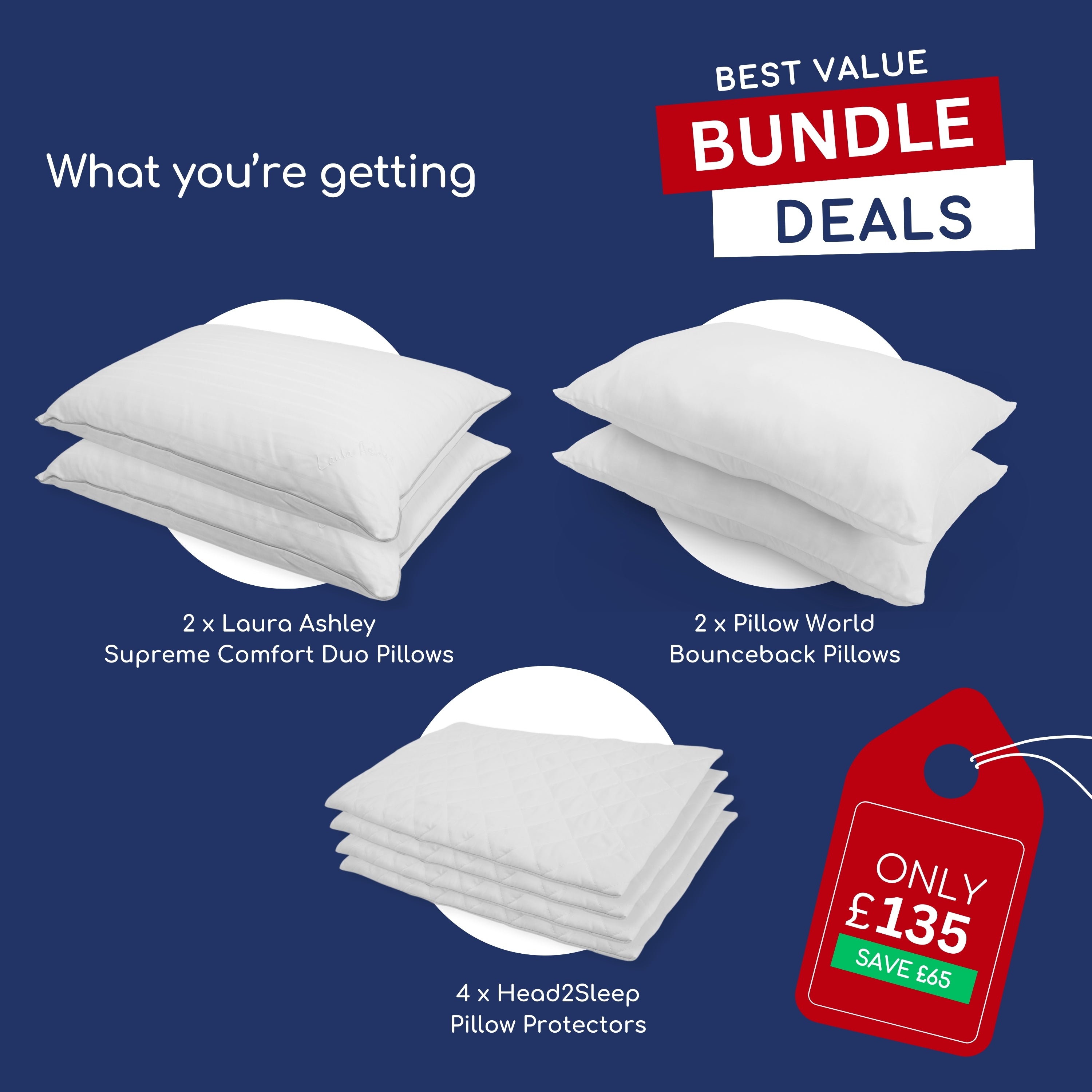 Pain Relief Pillow Bundle - 2 Pairs with Pillow Protectors