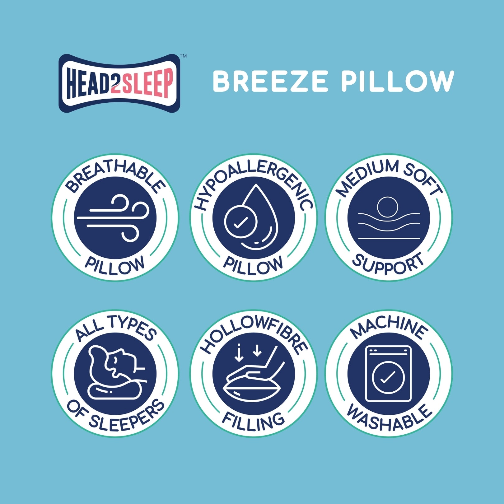 Head2Sleep Breeze Pillow - Pack of 2