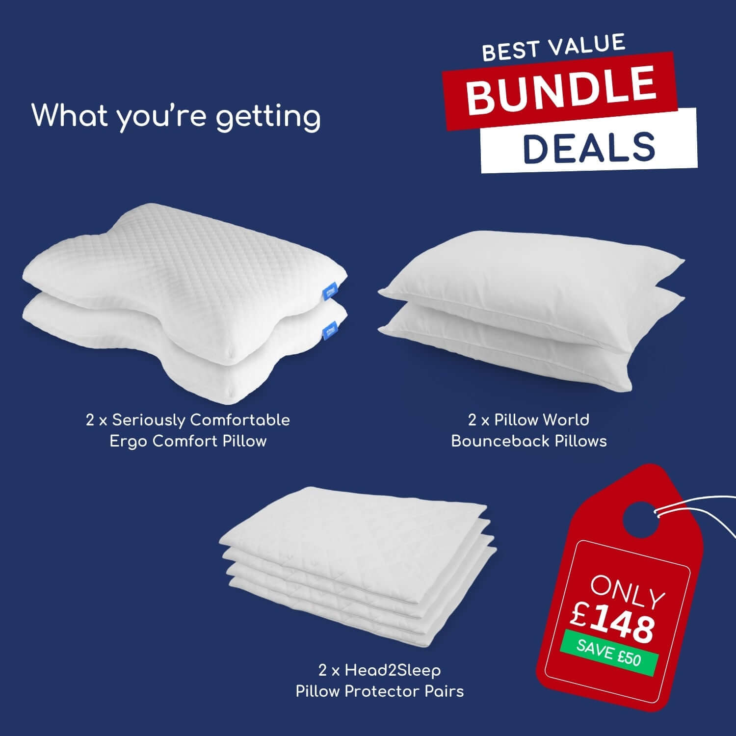 Pain Relief Bundle - 4 Pillows and Protectors | UK's Leading Pillow Specialist | UK's Lowest Prices | Featuring UK's Best Brands including TEMPUR®, Dunlopillo, Hypnos, Silentnight, Sealy, Seriously Comfortable & More