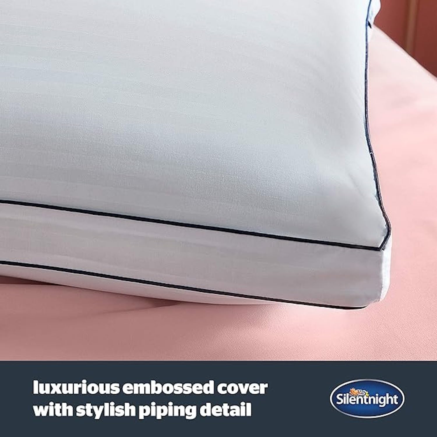 The Silentnight Hotel Collection Box Pillow comes in a luxurious embossed cover with stylish piping detail 