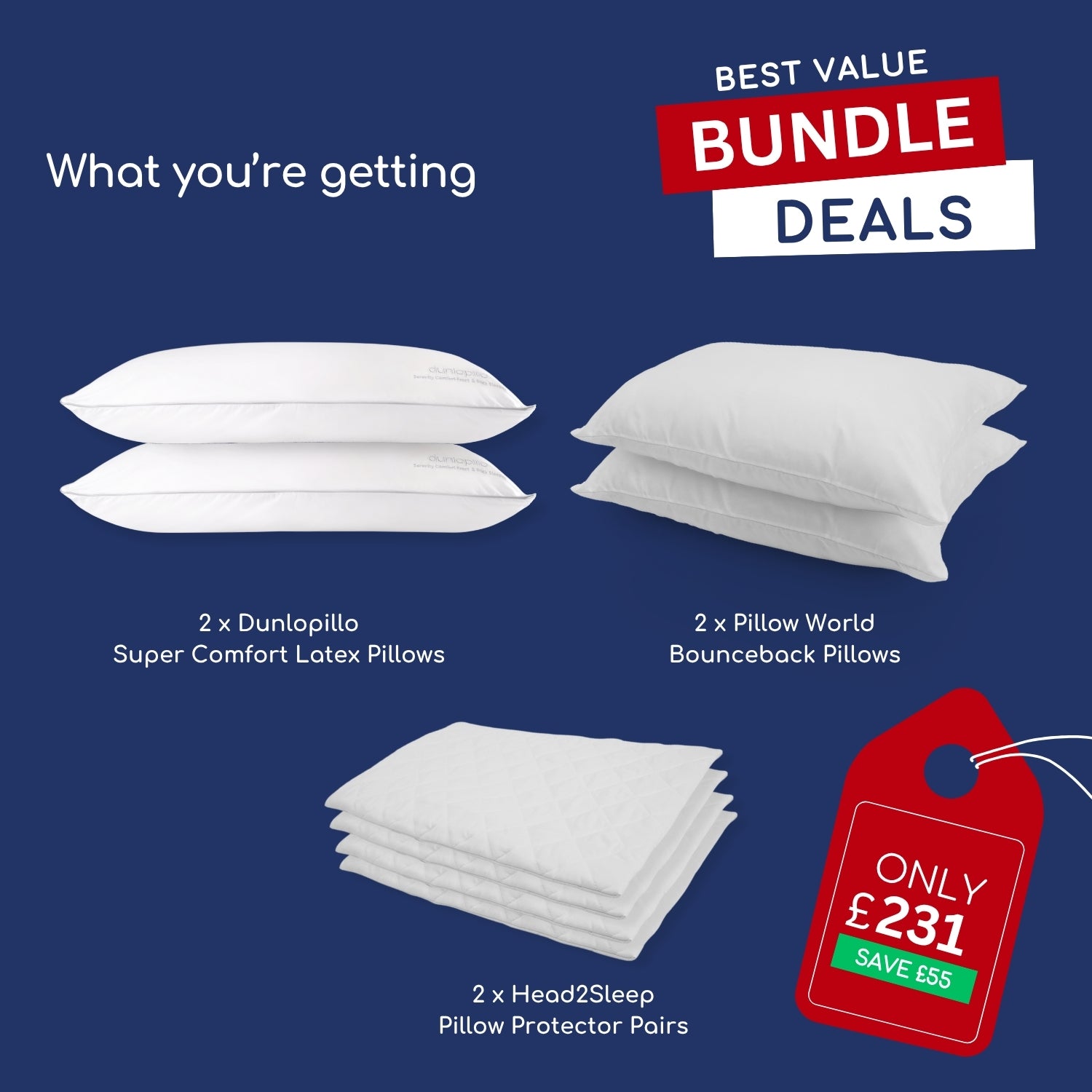 Dunlopillo Serenity Bundle - 4 Pillows and Protectors
