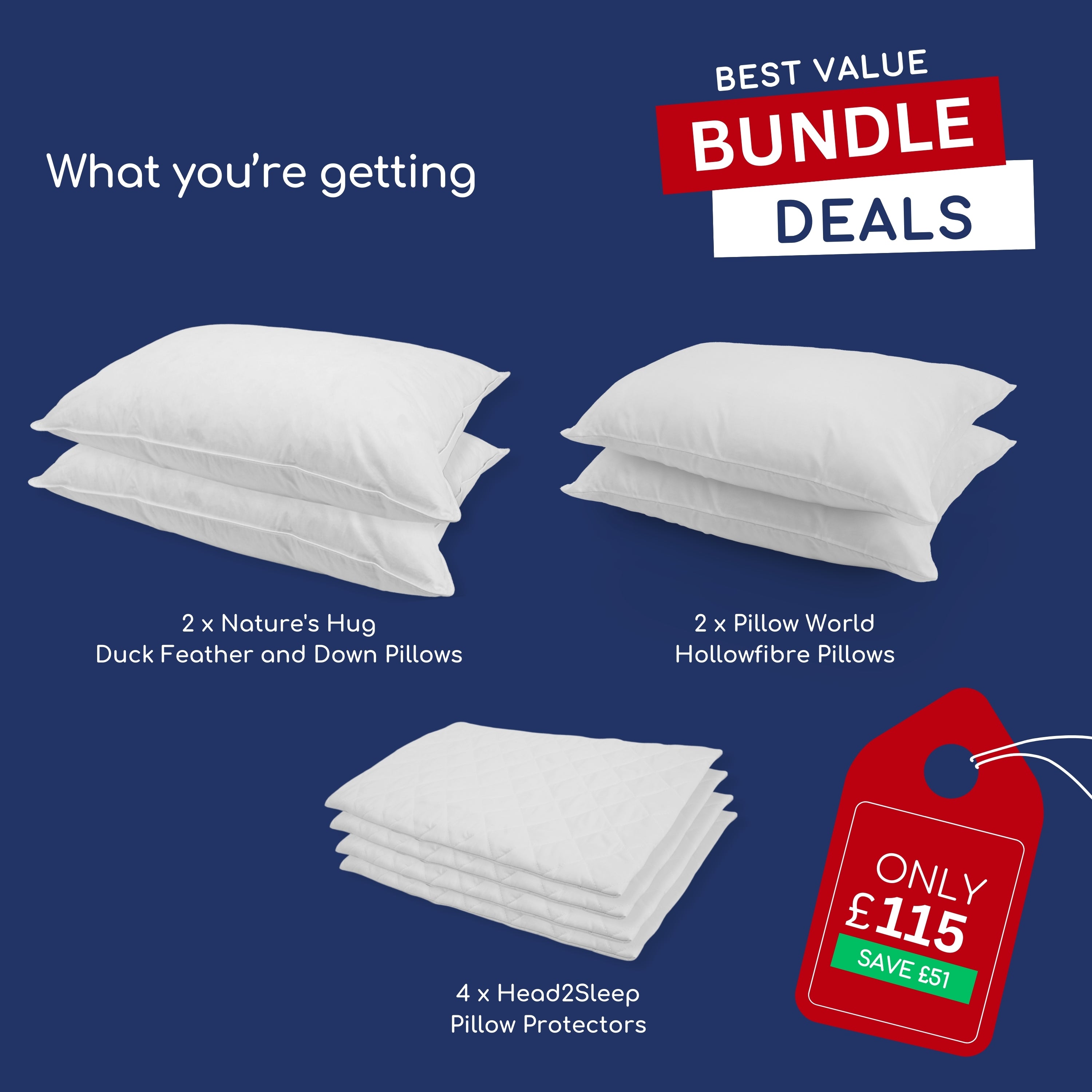 Luxury Duck Feather Bundle - 2 Pairs with Pillow Protectors