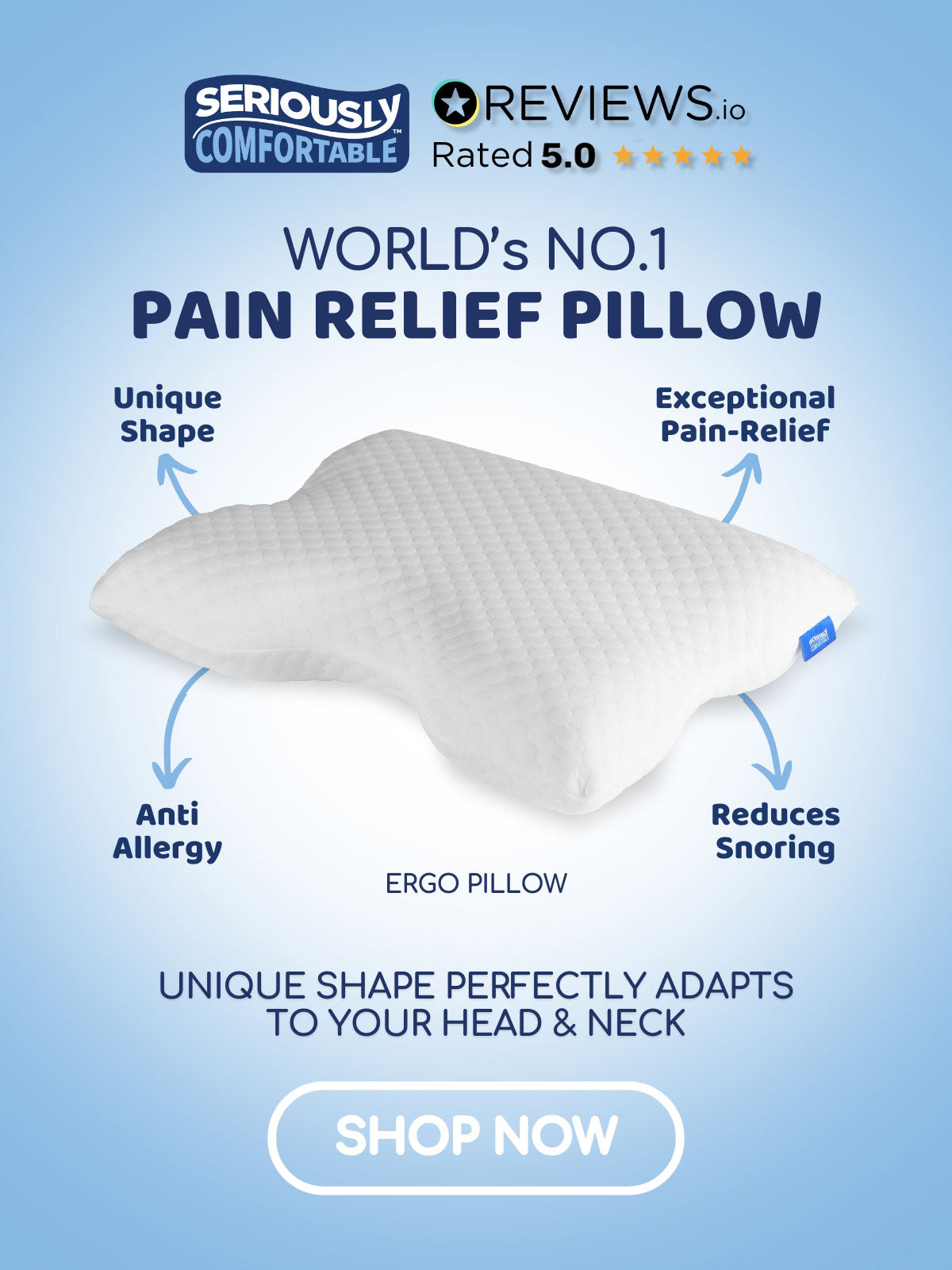 Seriously Comfortable Ergo Comfort Pillow | World's No.1 Pain Relief Pillow