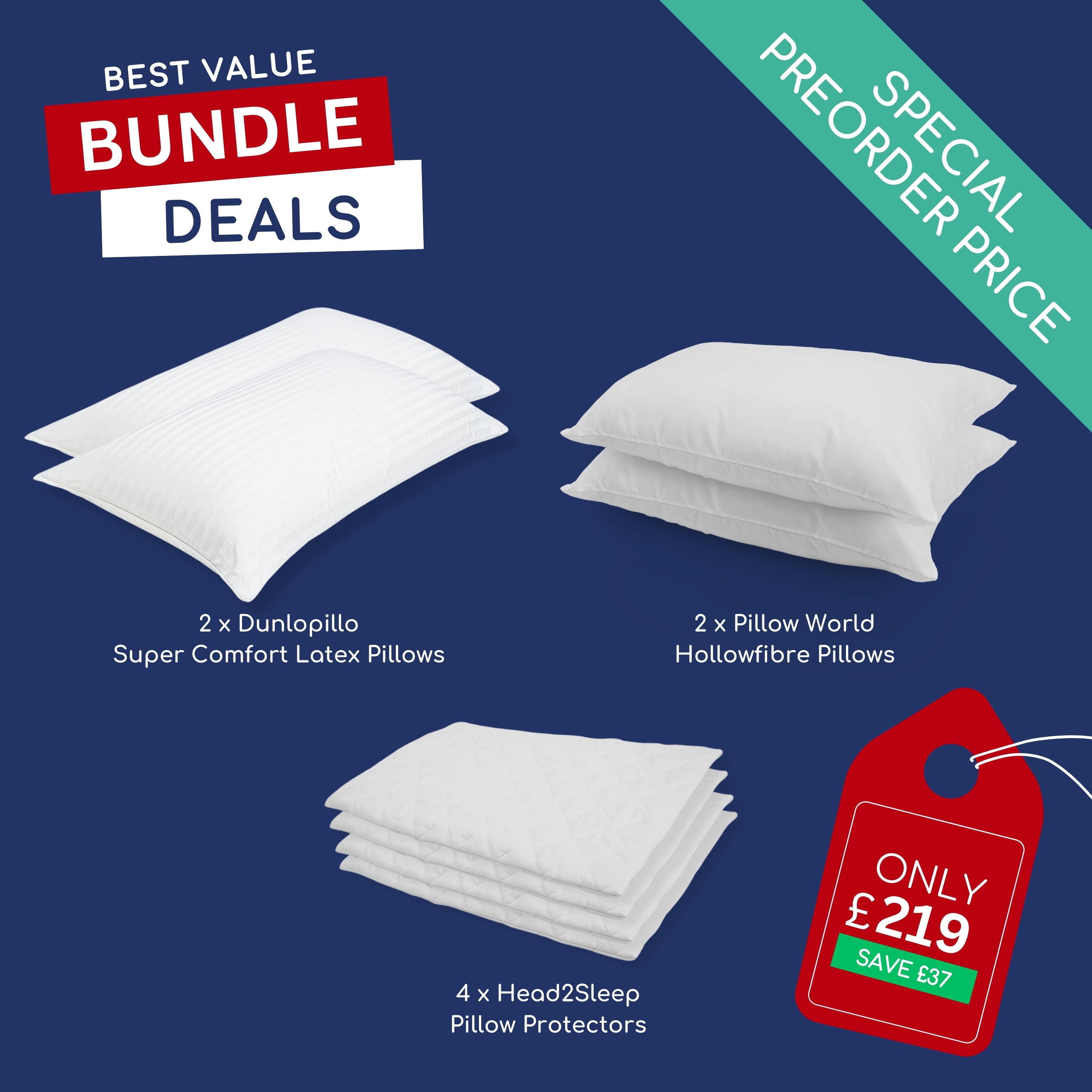 Dunlopillo Bundle - 2 Pairs with Pillow Protectors