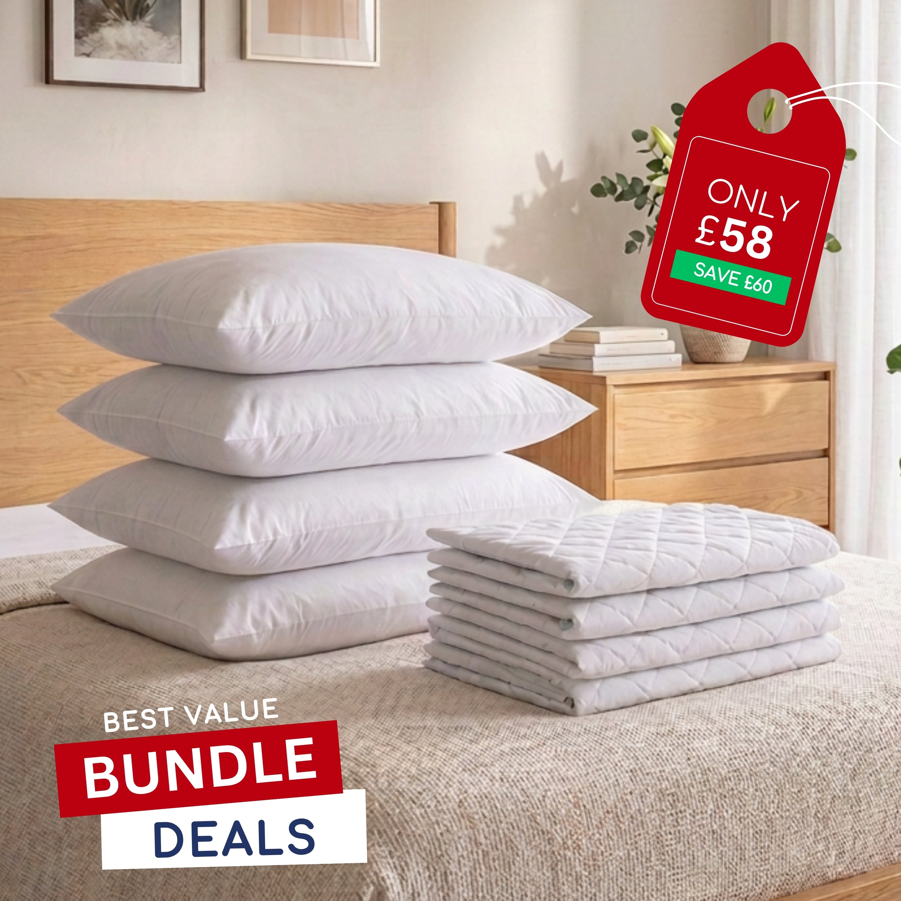 Guest Room Pillow Bundle - 2 Bounceback Pillow Pairs with 2 Pillow Protector Pairs