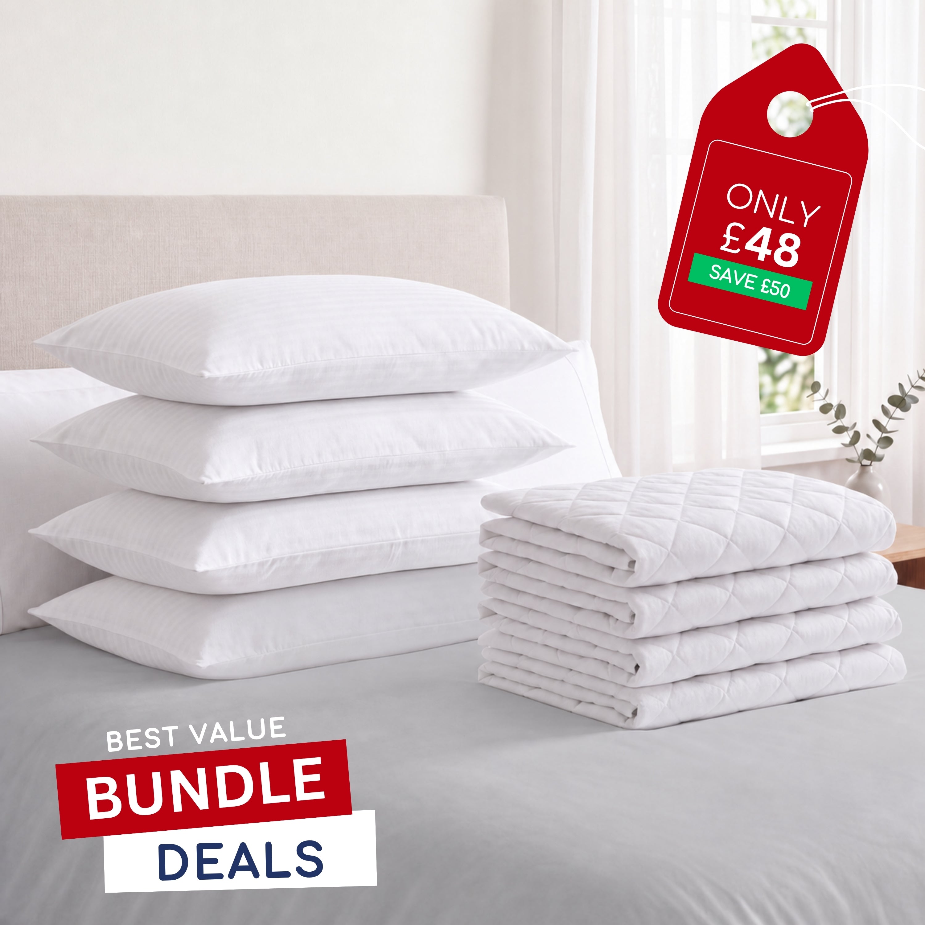 Luxury Hotel Pillow Bundle - 4 Luxury Hotel Pillows with 2 Pillow Protector Pairs
